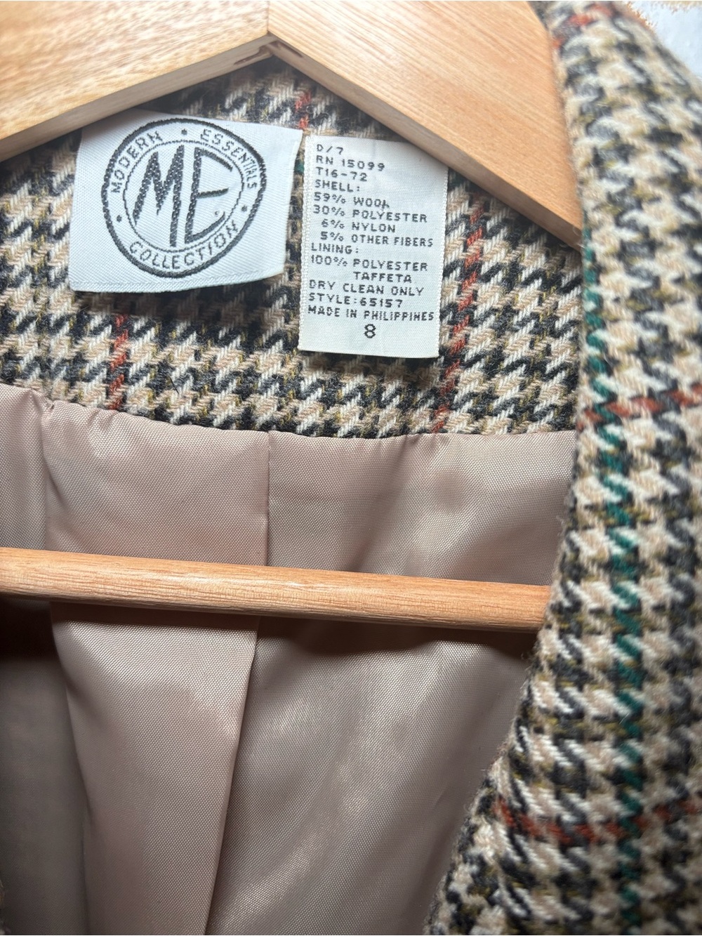 Women’s Wool Blend Houndstooth Plaid Blazer Heritage Preppy Quiet Luxury - Picture 3 of 12